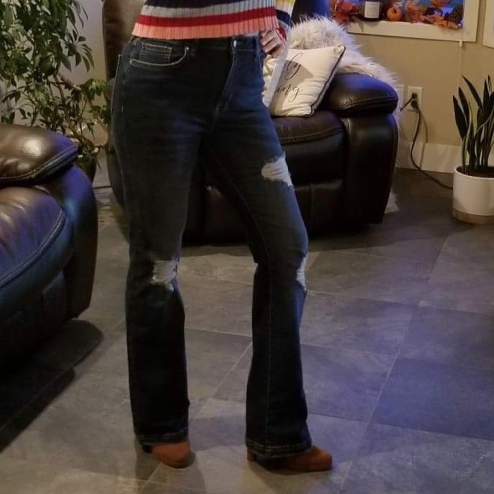 Forever 21 Distressed Flare-Legged Jeans